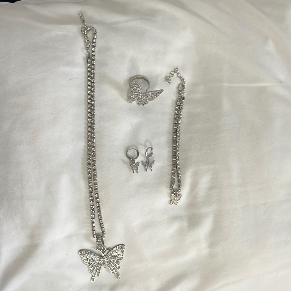 Elegant Silver Butterfly Jewelry Set
